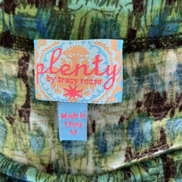 Plenty By Tracy Reese Green Abstract Ruched Waist Sleeveless Dress Medium - Picture 6 of 8